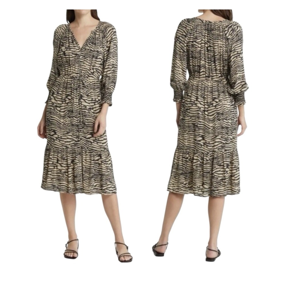RAILS Cece MIDI Dress Women's Small Animal Print Long Sleeve Lined Buttons NWOT